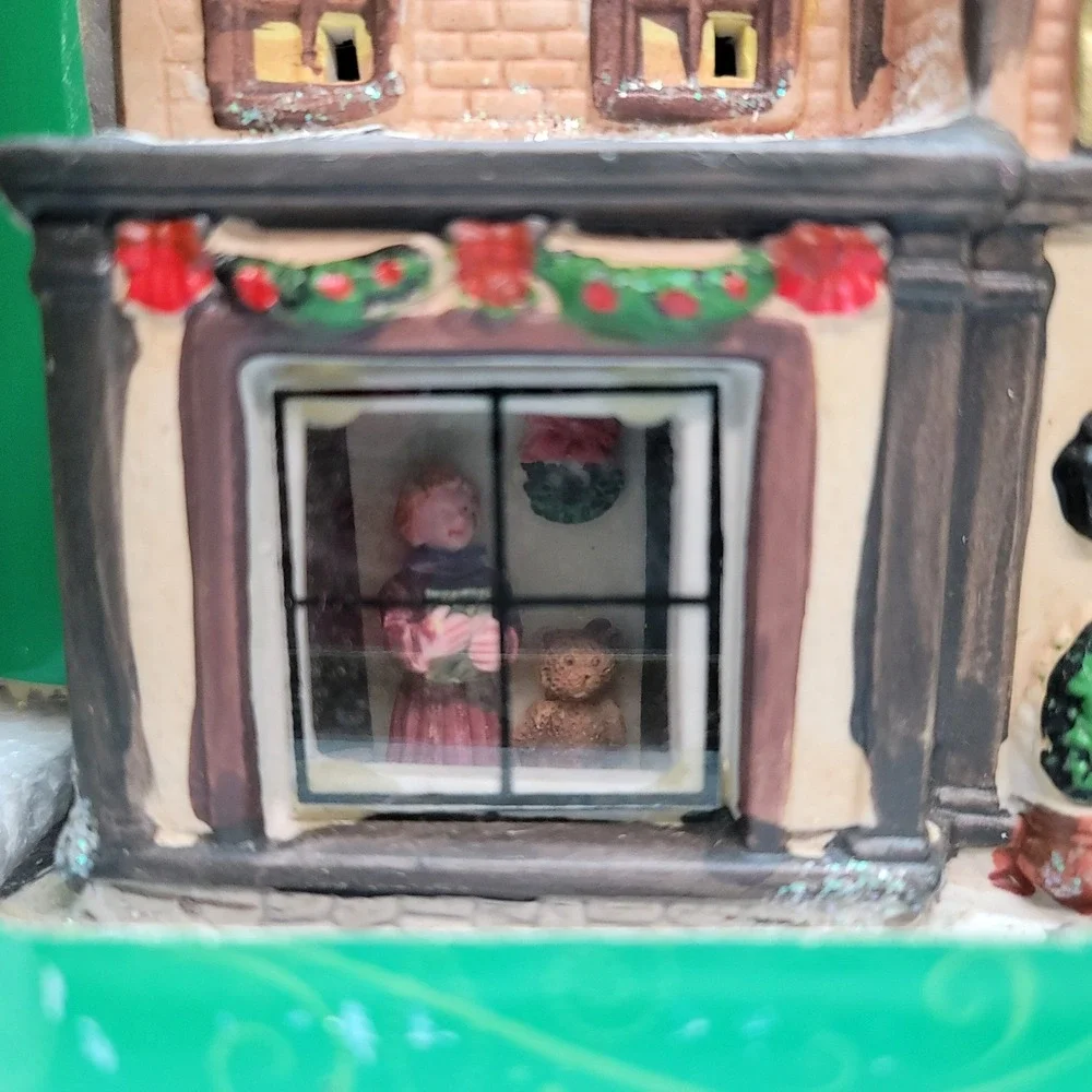 Home Elements Christmas Porcelain Lighted Village Toy Shop w/Window Scene Decor